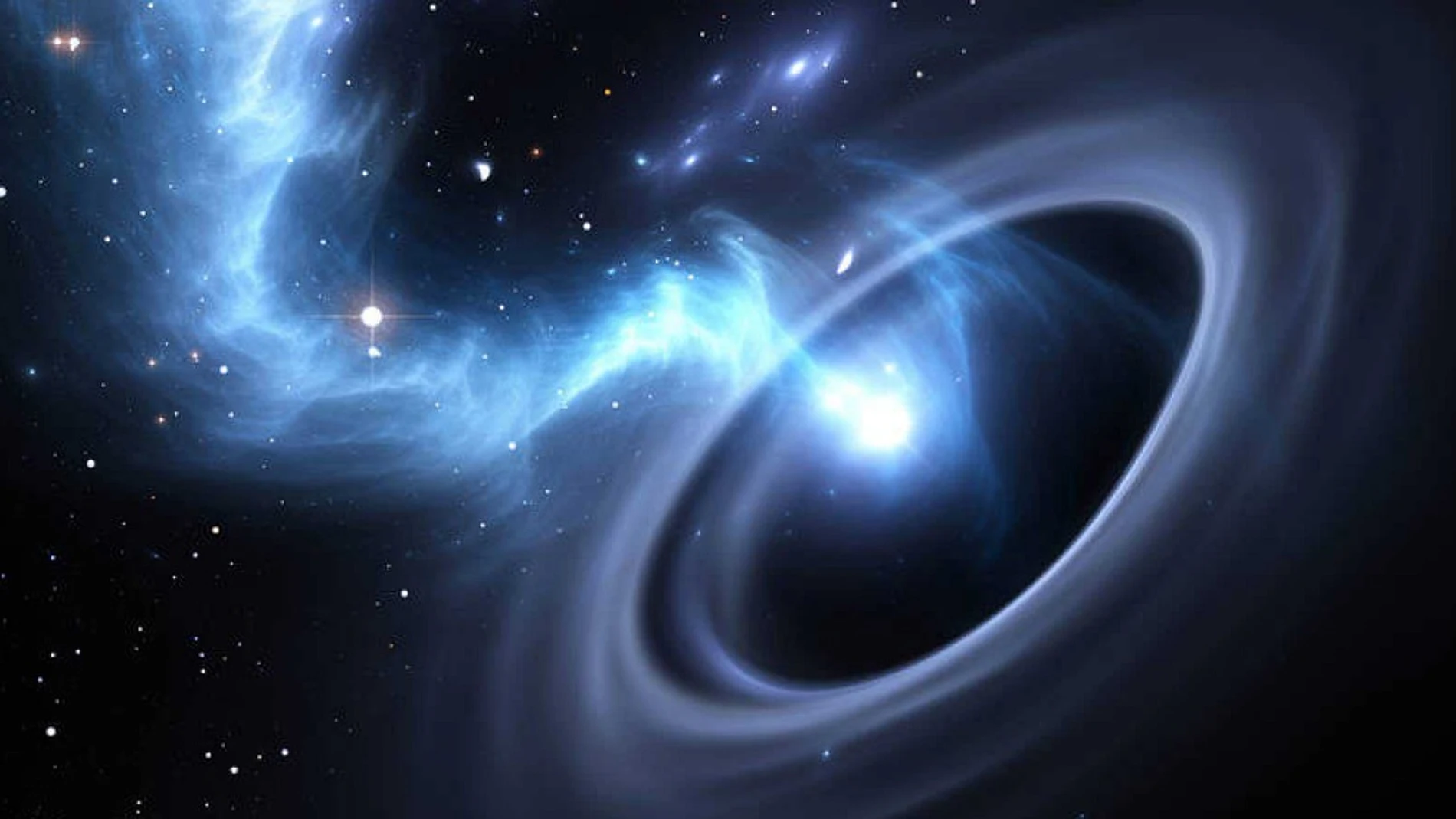 Recreación de un agujero negro engullendo materia cósmica