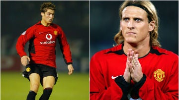 Cristiano Ronaldo y Diego Forlán coincidieron en el Manchester United en la temporada 2004/2004