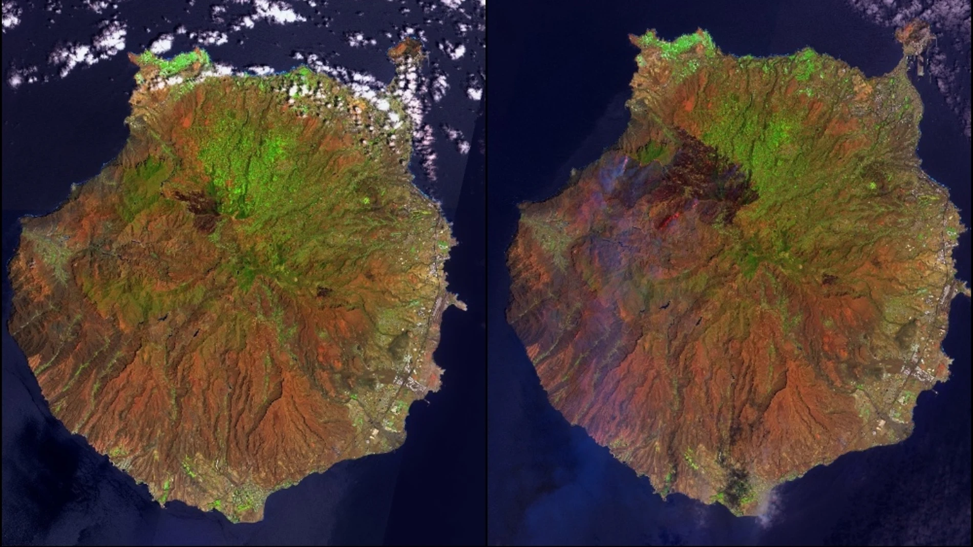 Las imágenes satelitales que muestran la evolución del incendio de Gran Canaria.
