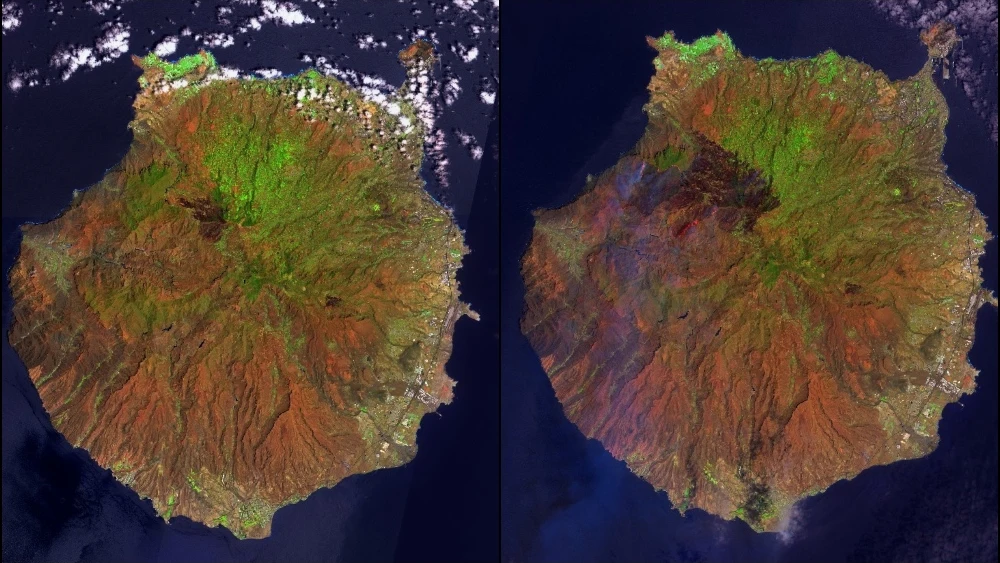 Las imágenes satelitales que muestran la evolución del incendio de Gran Canaria.