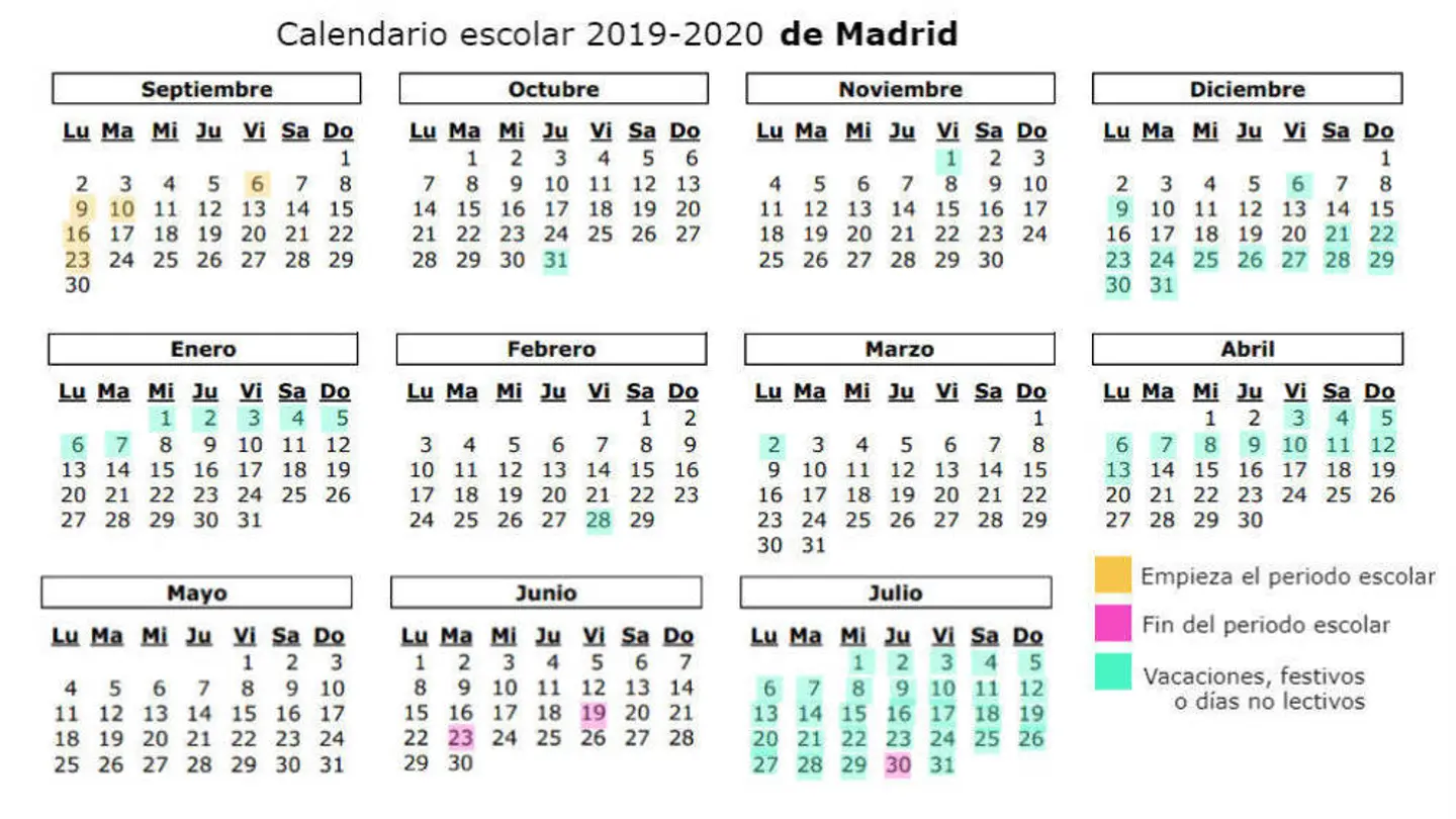 Calendario escolar 2019-2020 en Madrid Calendario escolar 2019-2020 en Madrid