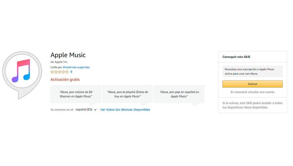 Skill de Apple Music en la tienda de Amazon