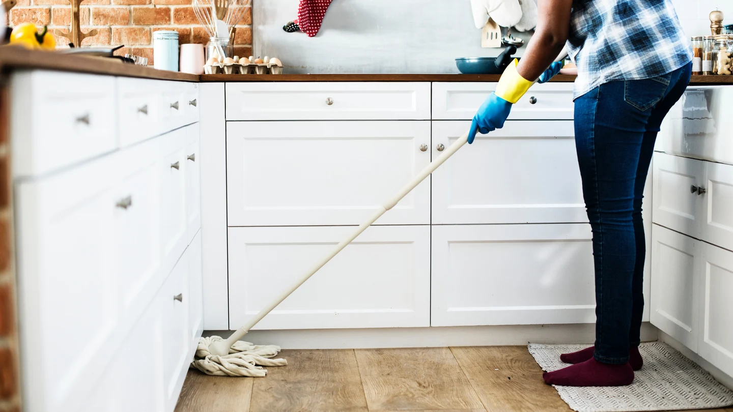 Una mujer limpiando la casa Una mujer limpiando la casa