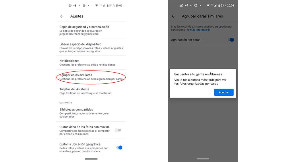 Activando la agrupación por caras