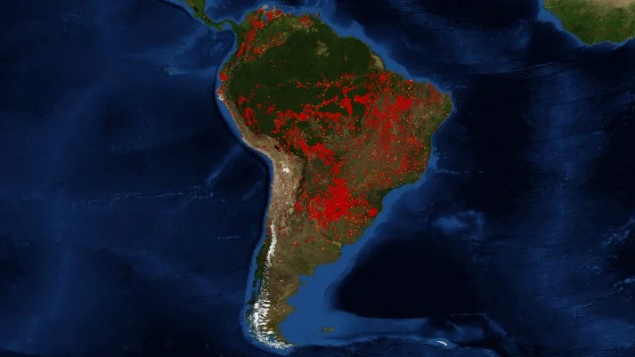 Imagen de la NASA de los incendios de la Amazonia