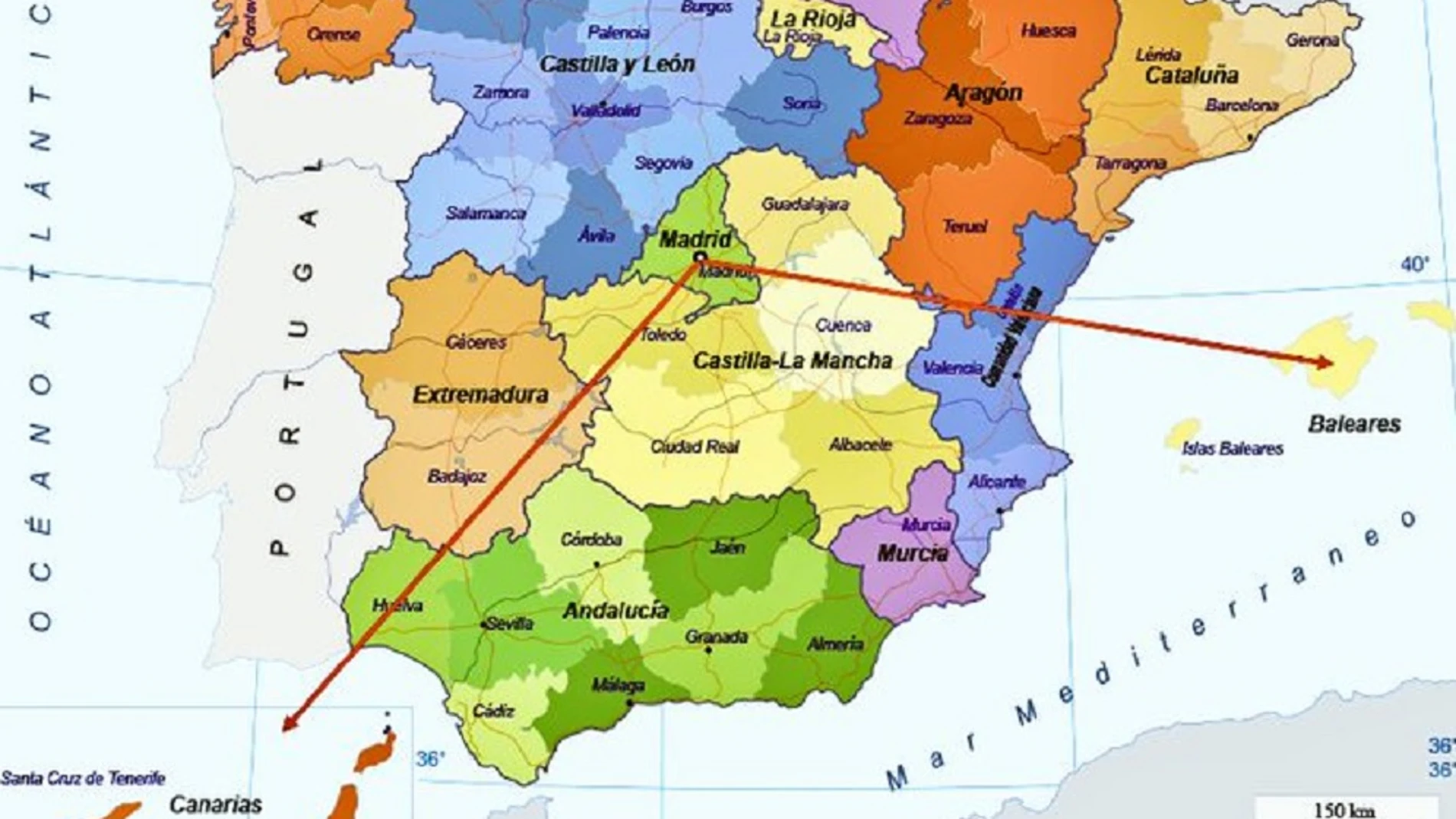 Imagen del mapa de España con las Islas Baleares y Canarias