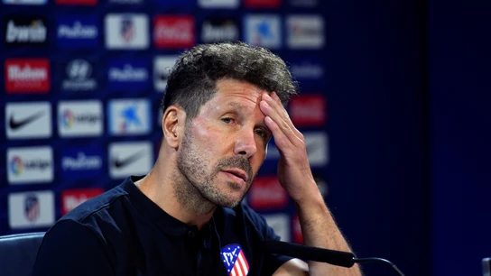 Simeone, durante la rueda de prensa Simeone, durante la rueda de prensa