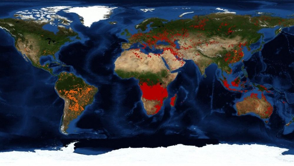 Mapa mundial de los incendios activos en el mundo por los satélites de la NASA