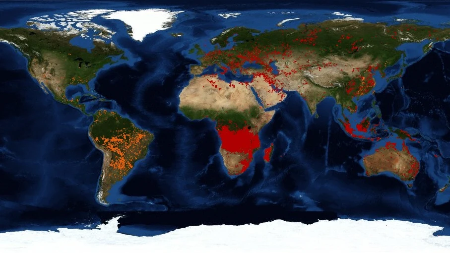 Mapa mundial de los incendios activos en el mundo por los satélites de la NASA