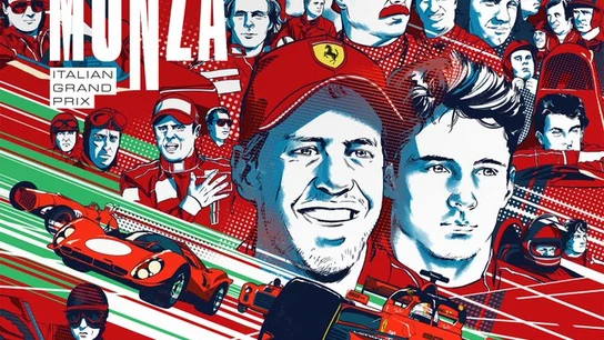 El cartel de Ferrari celebrando el 90 aniversario de Monza El cartel de Ferrari celebrando el 90 aniversario de Monza