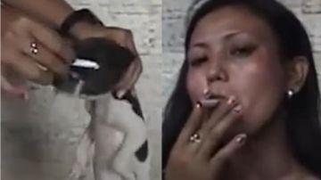 Una mujer maltrata a un cachorro