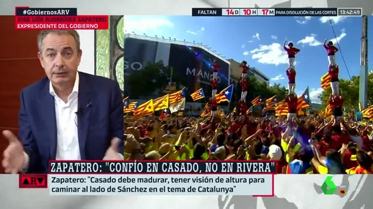 Zapatero: "Casado debe madruar, tener una visión de altura para caminar al lado de Sánchez en la cuestión de Cataluña" Zapatero: "Casado debe madruar, tener una visión de altura para caminar al lado de Sánchez en la cuestión de Cataluña"