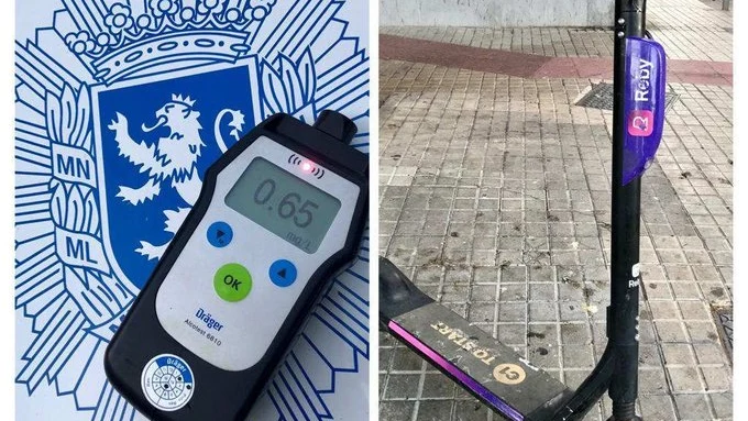 El patinete siniestrado y la prueba de alcoholemia que la Policía practicó a la conductora