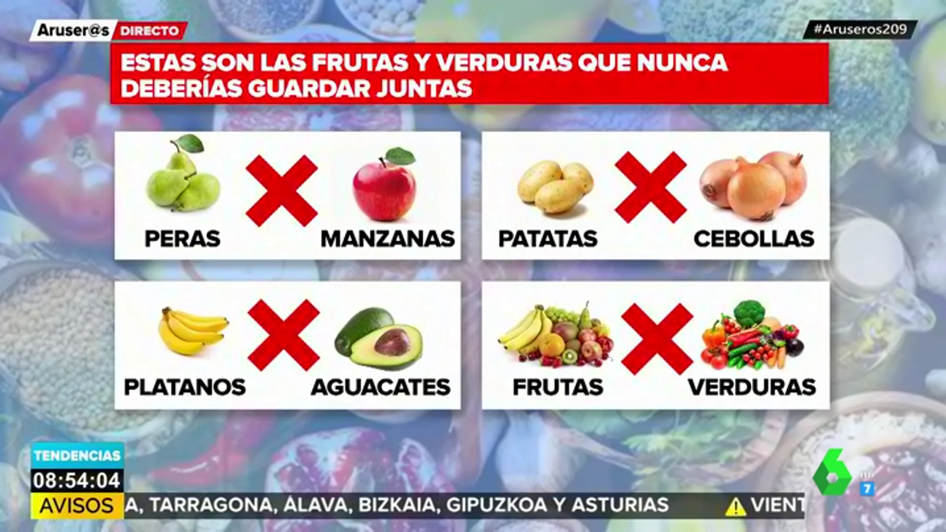 Frutas y verduras que no deben guardarse juntas