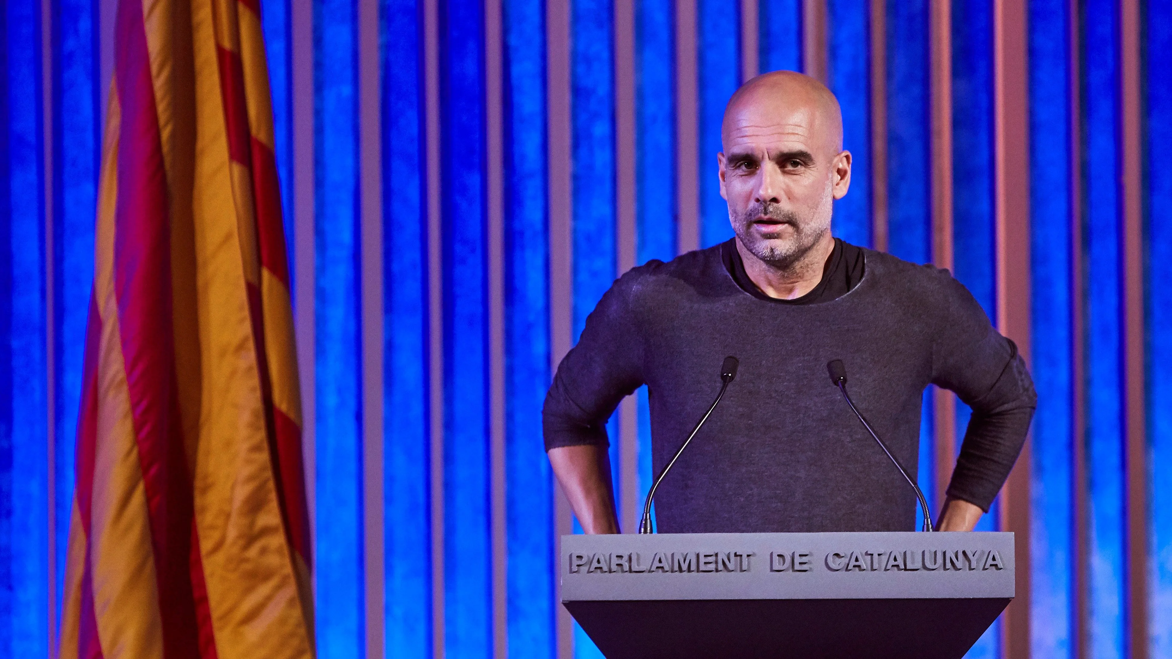 Pep Guardiola, durante su discurso