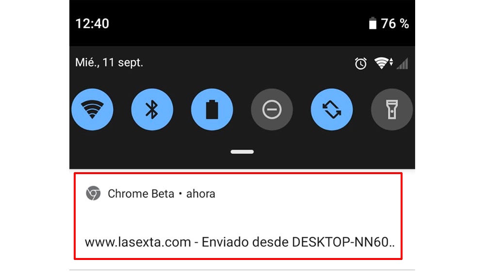 Notificación de que hemos recibido una web desde el ordenador