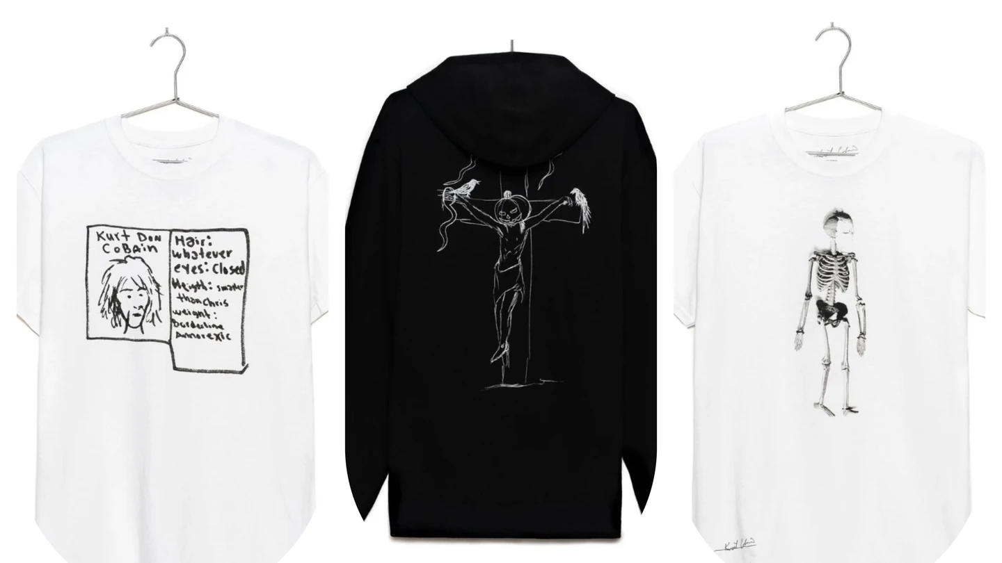 Algunas de las prendas de la edición limitada 'Kurt Was Here', con anotaciones y dibujos de Kurt Cobain. Algunas de las prendas de la edición limitada 'Kurt Was Here', con anotaciones y dibujos de Kurt Cobain.