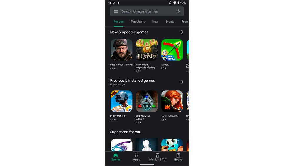 Modo oscuro de Google Play 
