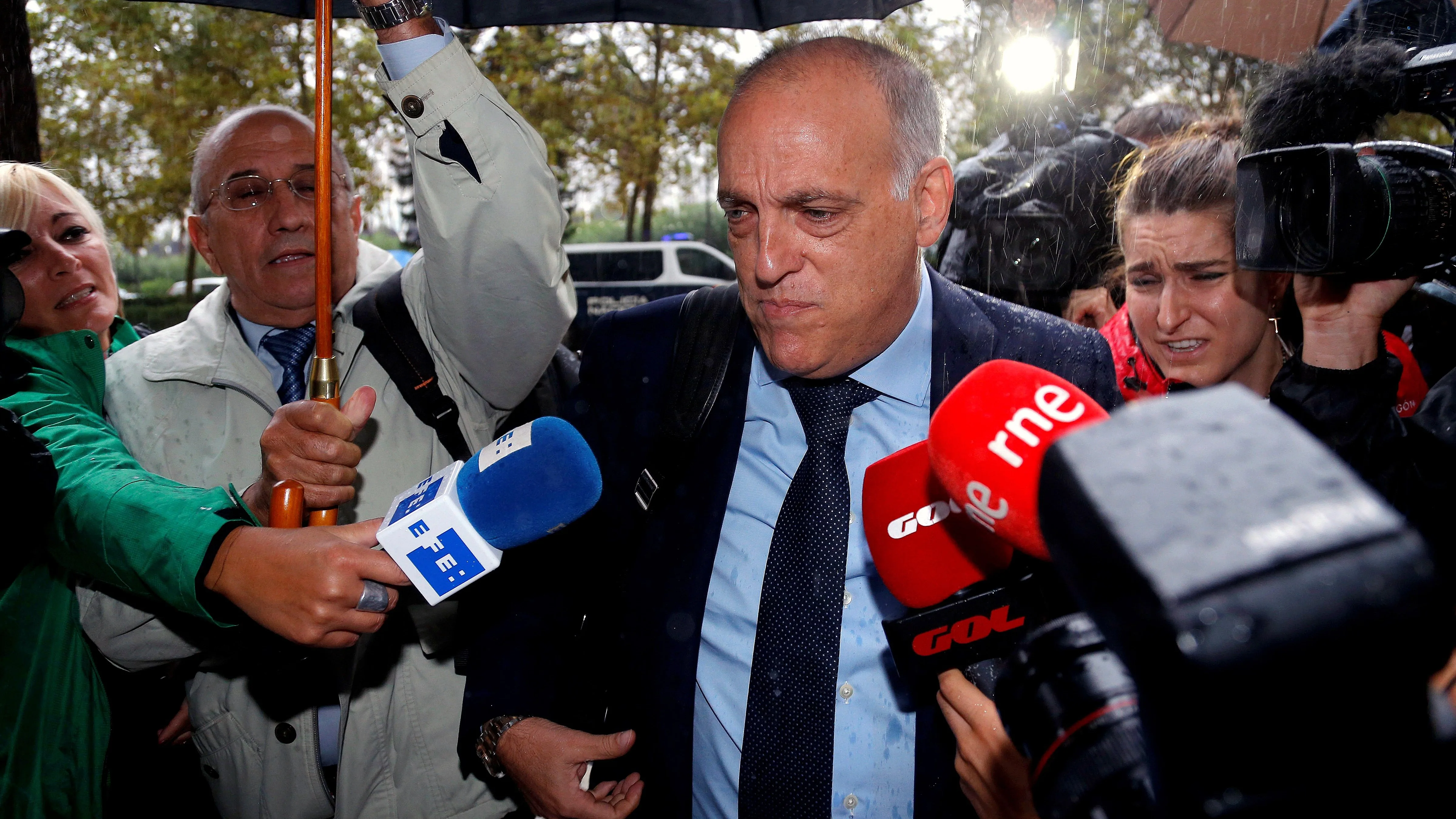 Javier Tebas, antes de declarar en el juicio por el presunto amaño del Levante-Zaragoza