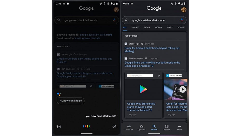 Modo oscuro en el asistente de Google y la Google App