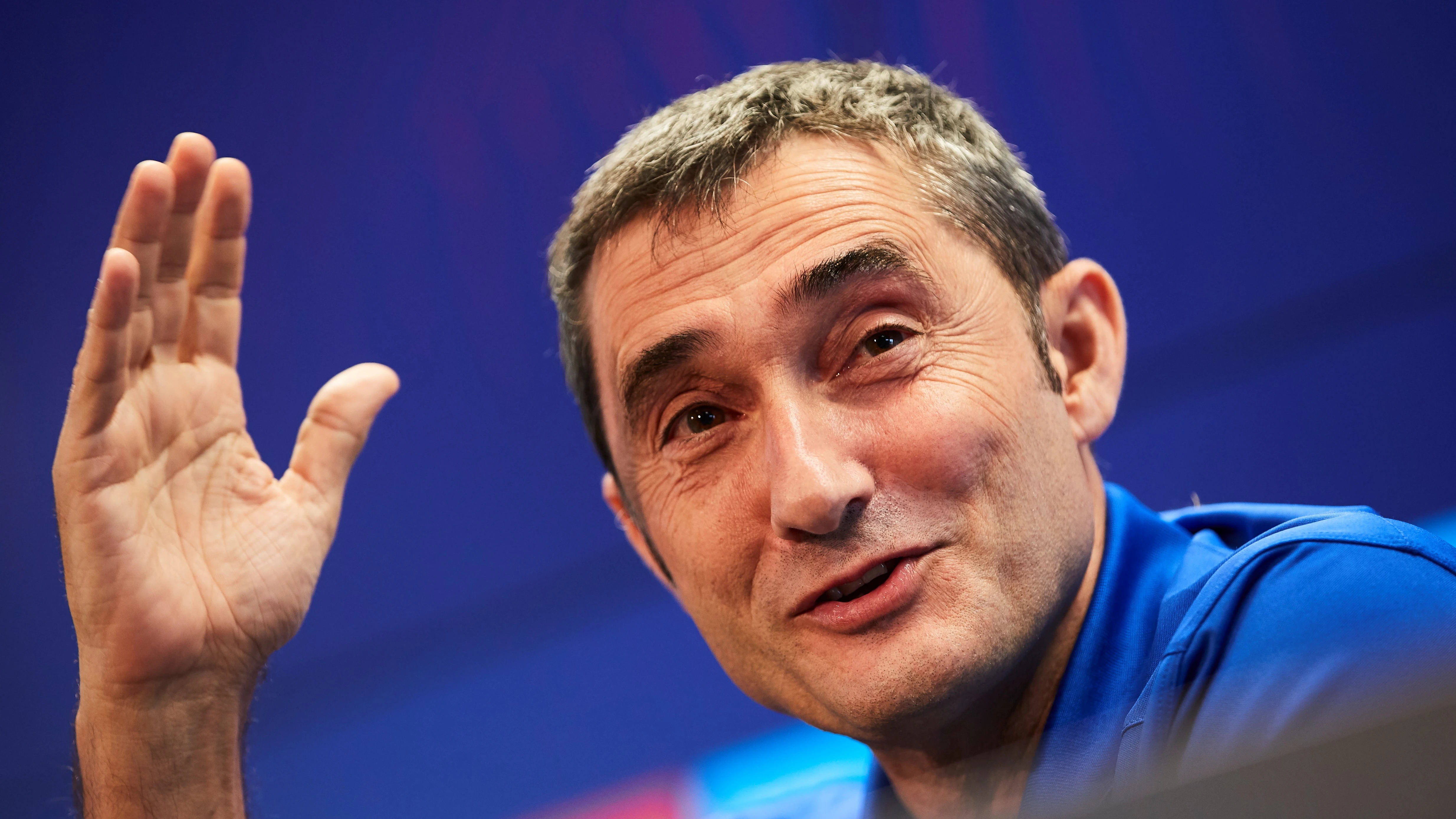 Ernesto Valverde, en una rueda de prensa del Barcelona