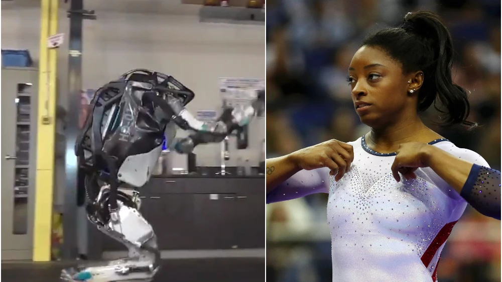 Simone Biles alucina con el robot 'gimnasta'