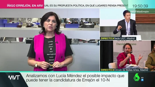 Lucía Méndez: "Errejón es otra persona distinta a la que era en 2014, habla con un un líder socialdemócrata clásico" Lucía Méndez: "Errejón es otra persona distinta a la que era en 2014, habla con un un líder socialdemócrata clásico"