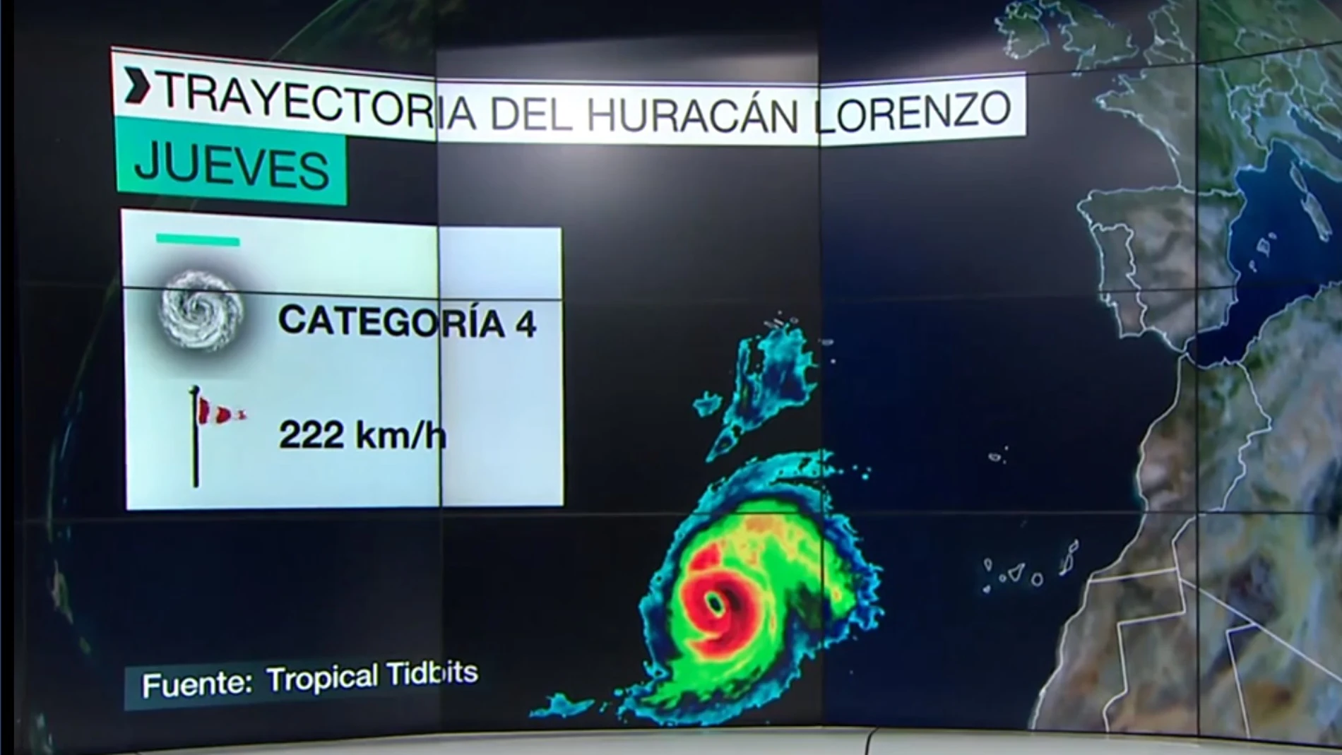Trayectoria del huracán Lorenzo