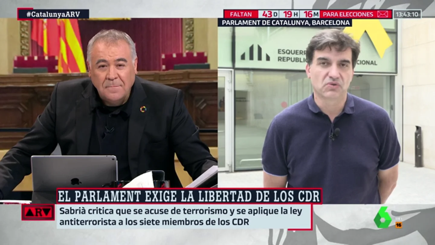Tensión entre García Ferreras y Sergi Sabrià (ERC) tras la detención de los CDR y las acusaciones de terrorismo Tensión entre García Ferreras y Sergi Sabrià (ERC) tras la detención de los CDR y las acusaciones de terrorismo