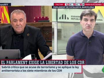 Tensión entre García Ferreras y Sergi Sabrià (ERC) tras la detención de los CDR y las acusaciones de terrorismo Tensión entre García Ferreras y Sergi Sabrià (ERC) tras la detención de los CDR y las acusaciones de terrorismo