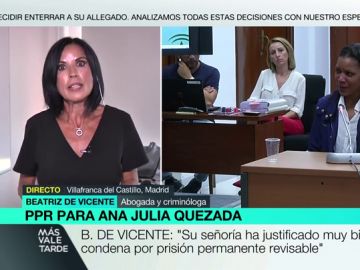 Beatriz de Vicente, sobre la condena a Ana Julia Quezada a prisión permanente revisable: "Difícilmente la puede tirar el Supremo" Beatriz de Vicente, sobre la condena a Ana Julia Quezada a prisión permanente revisable: "Difícilmente la puede tirar el Supremo"