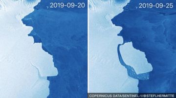 Amery antes y después de desprenderse el iceberg