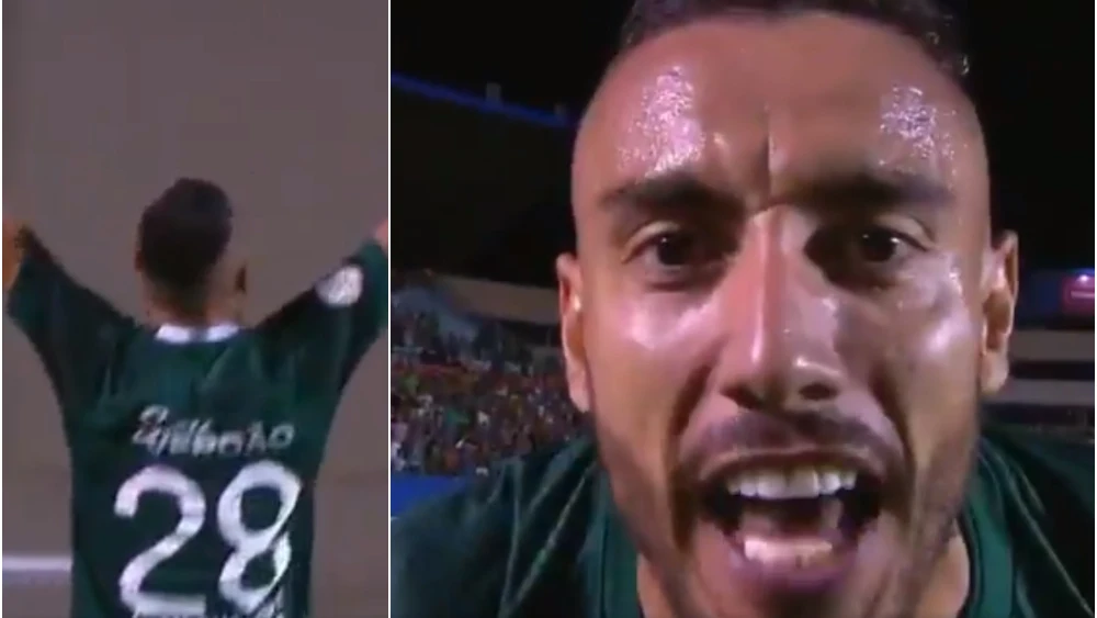 La celebración de Alan Ruschel tras su primer gol con el Goias