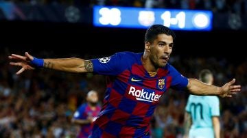 Luis Suárez, celebrando el gol de la victoria ante el Inter de Milán. 