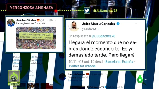 Un exjugador del Barcelona amenaza a José Luis Sánchez: "Llegará el momento que no sabrás dónde esconderte" Un exjugador del Barcelona amenaza a José Luis Sánchez: "Llegará el momento que no sabrás dónde esconderte"