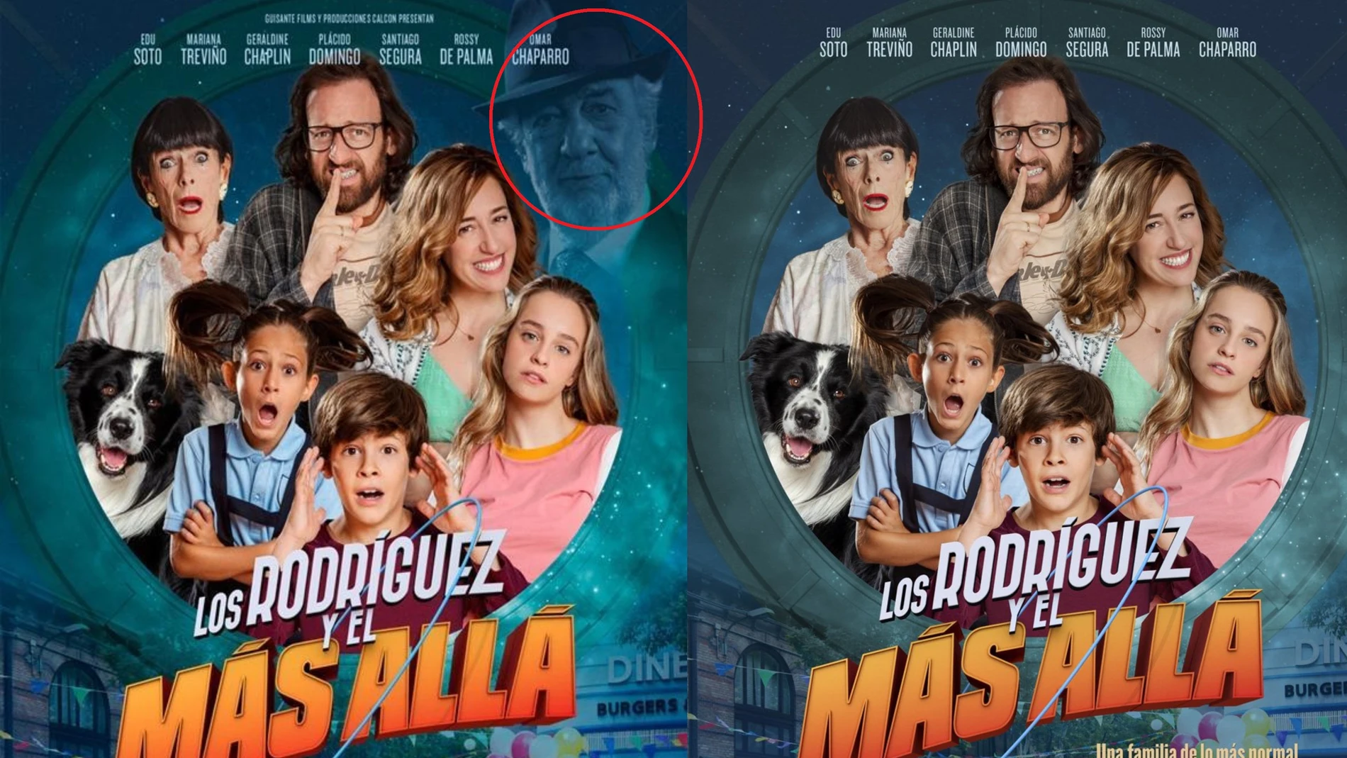 El cartel original de la película, y el cartel sin Plácido Domingo