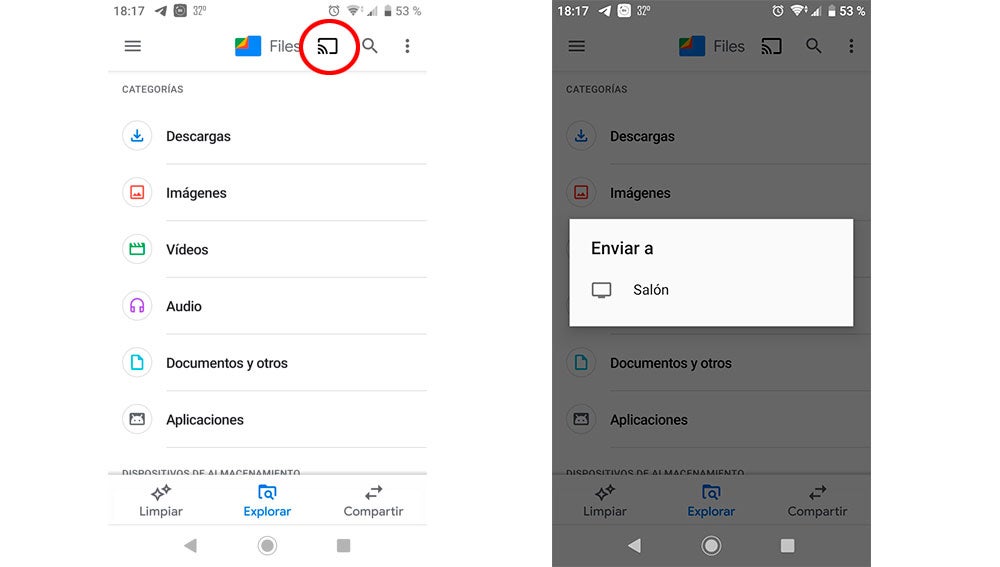 Enviando a Chromecast desde Files