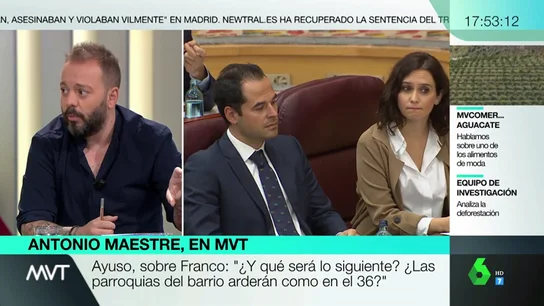 Antonio Maestre, sobre Ayuso: "Utiliza una retórica franquista. La repite porque no tiene pose intelectual para armar un argumento contrario" Antonio Maestre, sobre Ayuso: "Utiliza una retórica franquista. La repite porque no tiene pose intelectual para armar un argumento contrario"