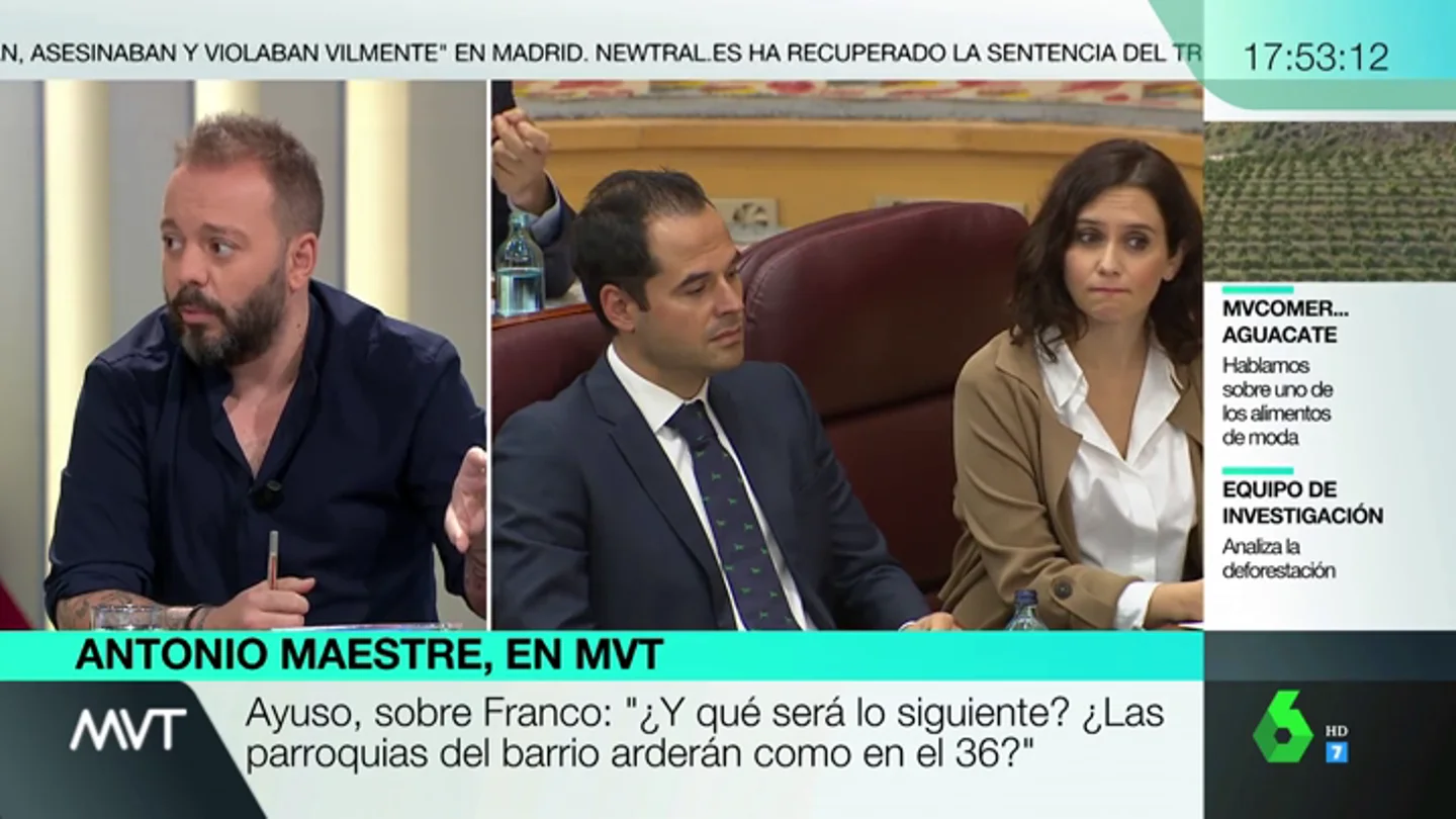 Antonio Maestre, sobre Ayuso: "Utiliza una retórica franquista. La repite porque no tiene pose intelectual para armar un argumento contrario" Antonio Maestre, sobre Ayuso: "Utiliza una retórica franquista. La repite porque no tiene pose intelectual para armar un argumento contrario"