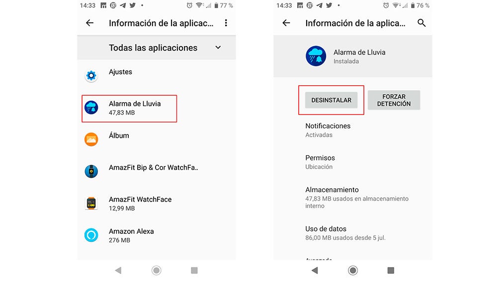 Desinstalando apps