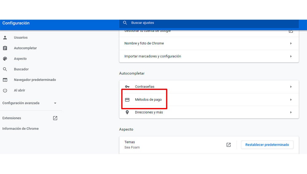 Configuración de Chome