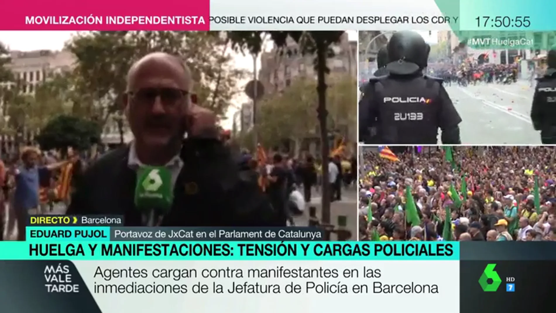 Jordi Pujol: "No olviden la imagen cívica y radicalmente democrática que se está dando en el paseo de Gràcia"