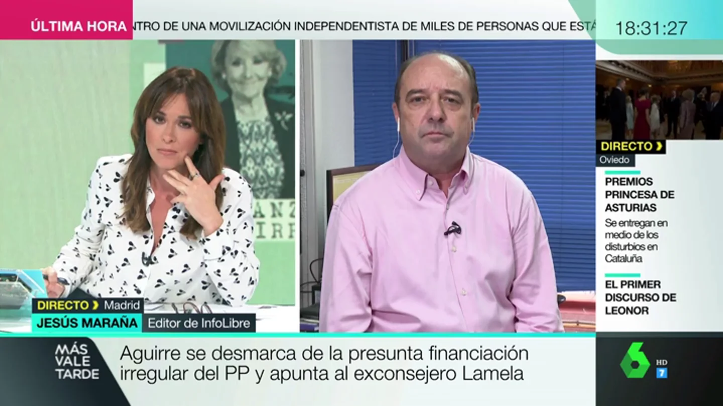 Jesús Maraña, sobre la declaración de Esperanza Aguirre: "Todo lo hace con seguridad, pero es poco creíble" Jesús Maraña, sobre la declaración de Esperanza Aguirre: "Todo lo hace con seguridad, pero es poco creíble"