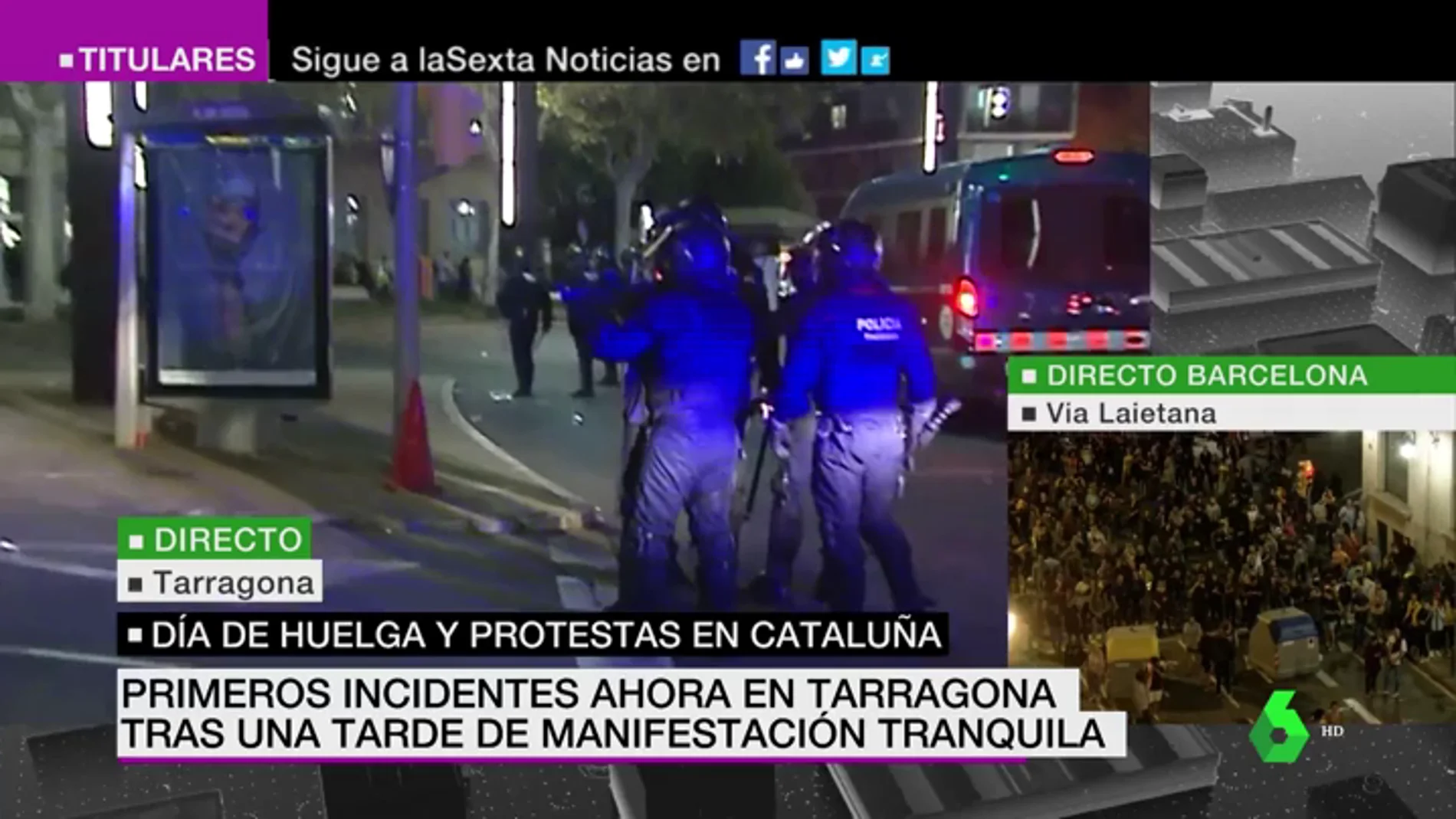 Cargas policiales en Tarragona tras finalizar la manifestación pacífica