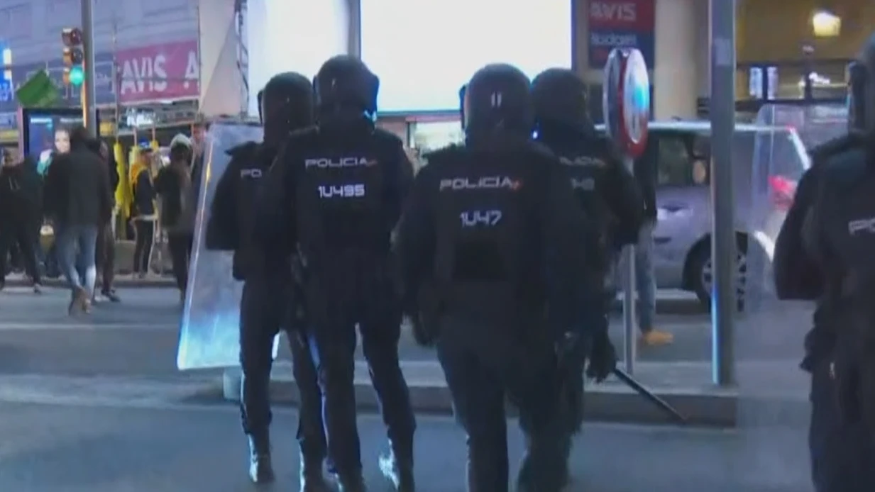 Miembros de Policía Nacional durante la manifestación en Madrid