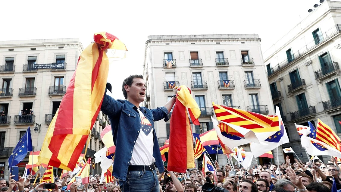 Albert Rivera en una movilización en Barcelona