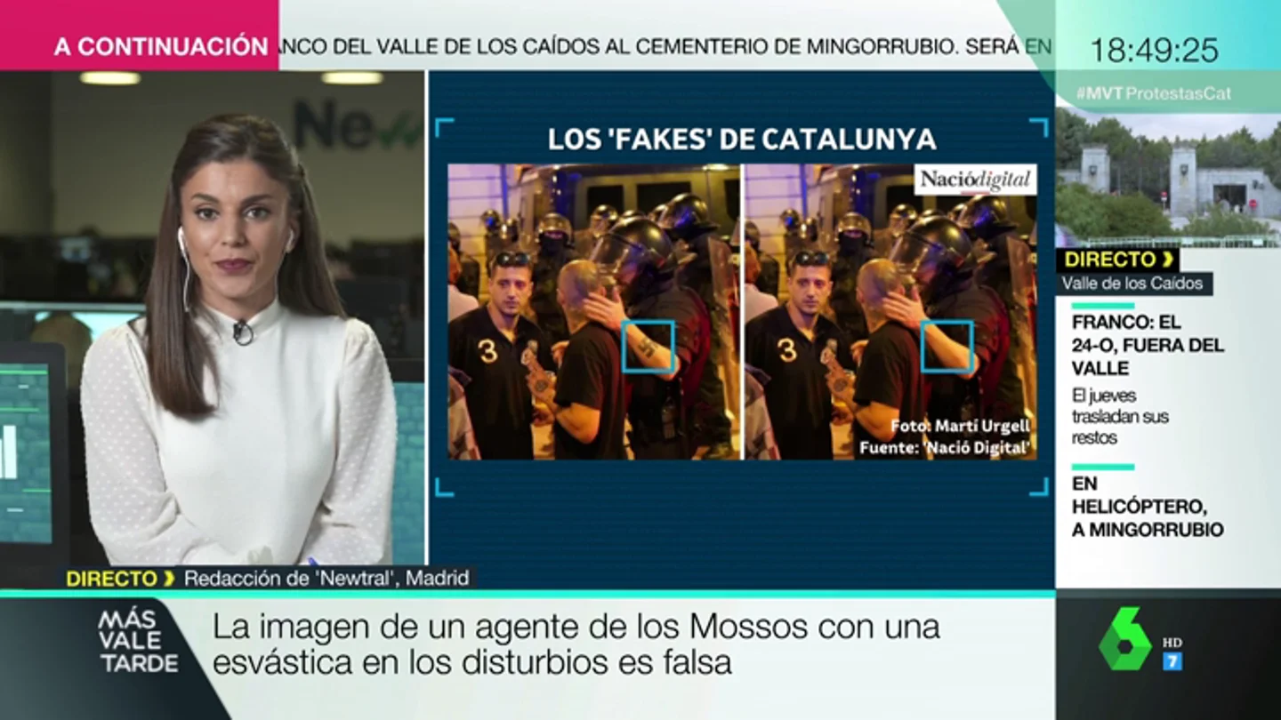 Agentes con esvásticas o catapultas en Barcelona: los bulos y las imágenes falsas de las protestas en Cataluña Agentes con esvásticas o catapultas en Barcelona: los bulos y las imágenes falsas de las protestas en Cataluña