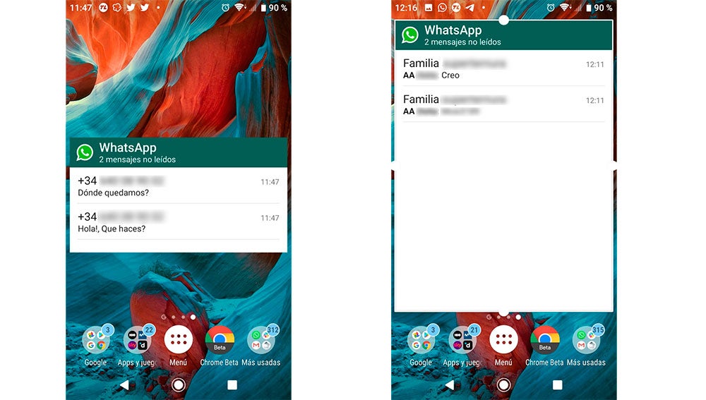 Widget de WhatsApp en distintos tamaños