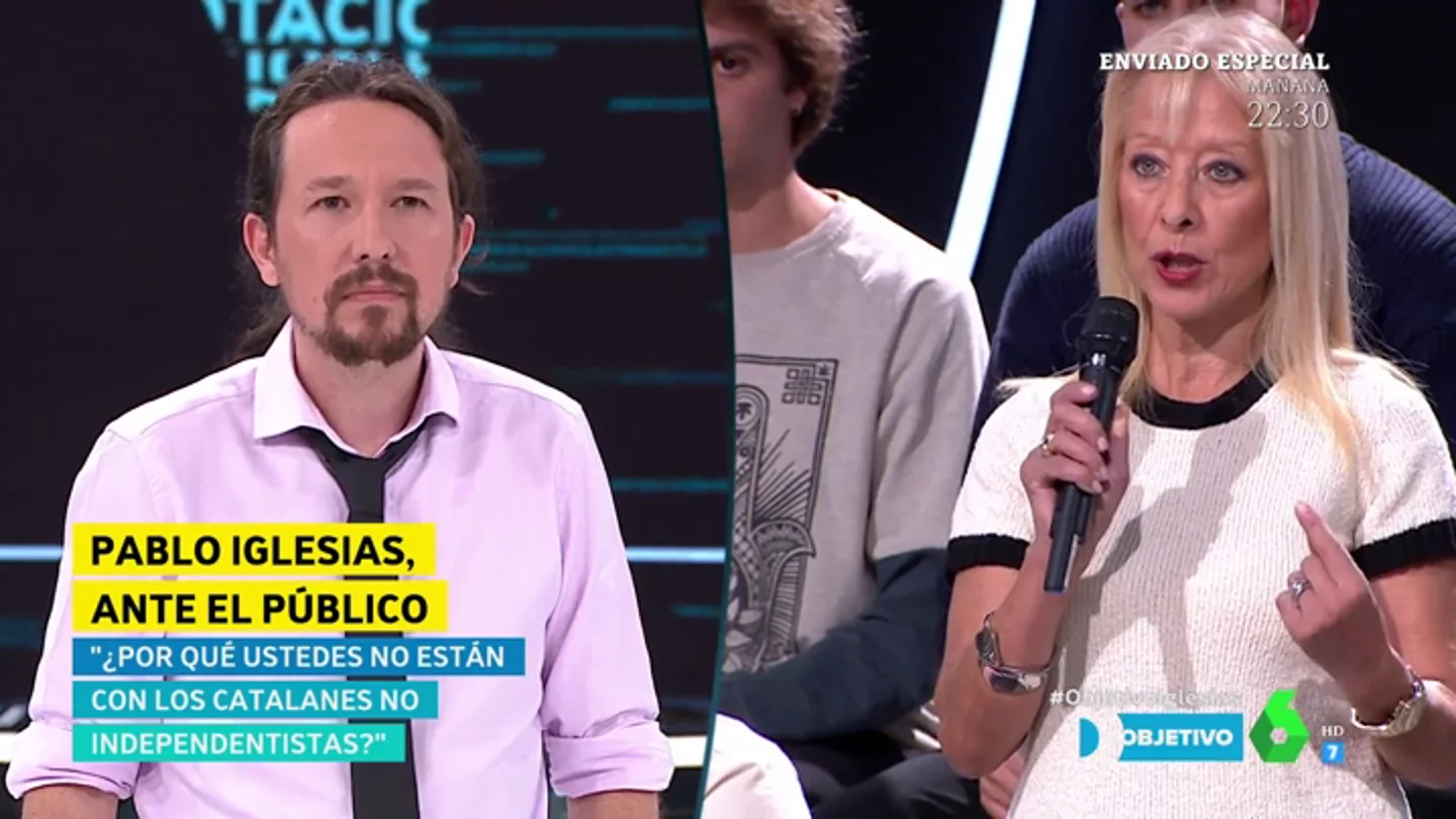 El reproche de una catalana no independentista a Pablo Iglesias: "Las fuerzas de seguridad nos están ayudando, y no les están apoyando" El reproche de una catalana no independentista a Pablo Iglesias: "Las fuerzas de seguridad nos están ayudando, y no les están apoyando"