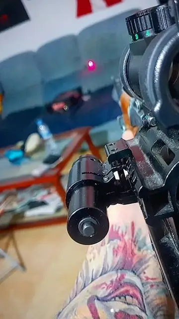 Leandro apuntando al sofá de su casa Leandro apuntando al sofá de su casa